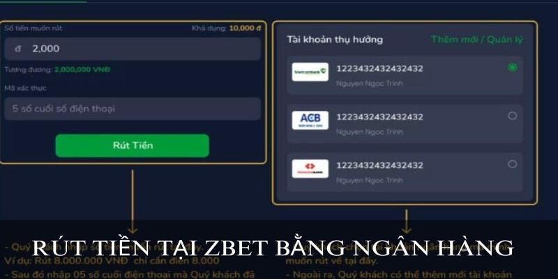 Rút tiền Zbet bằng ngân hàng 